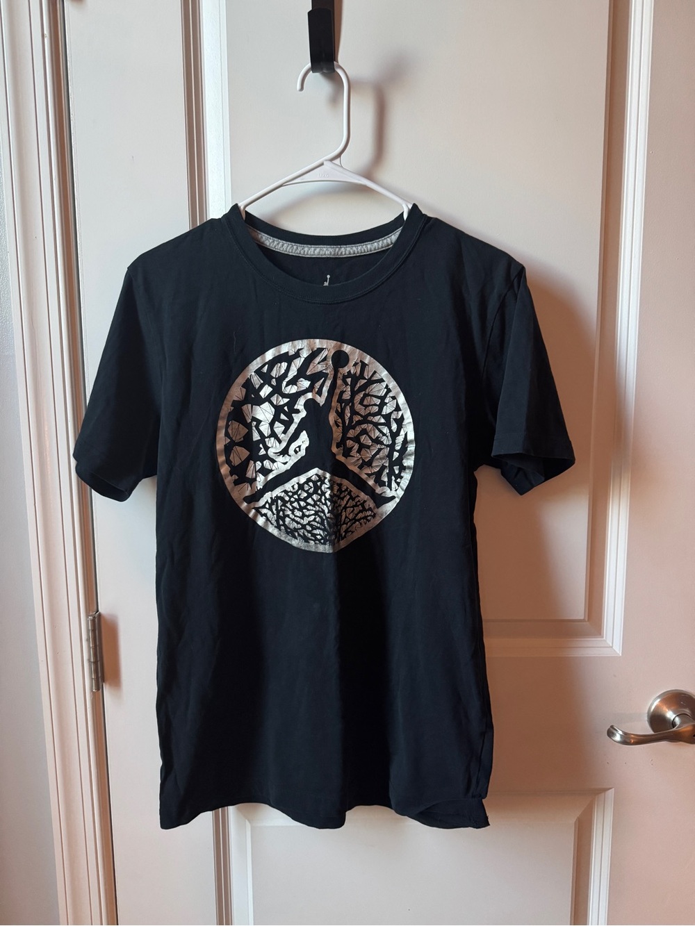 Jordan Black Short Sleeve Tee with Silver Metallic Circle Logo